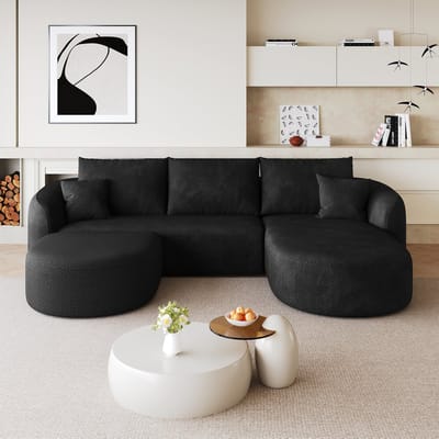 OKWISH U-Bank Zonder Montage - Modulair Hoeksofa Met Zachte Ribstof - Voor Woonkamer Of Slaapkamer - Stof - Zwart