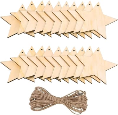20 Stuks Natuurlijke Houten Ster Vorm Stukken Ornament, Hout Log Plakjes Voor Huis Tuin Thuis DIY Art Craft Kerstboom Party Decoratie-Ster