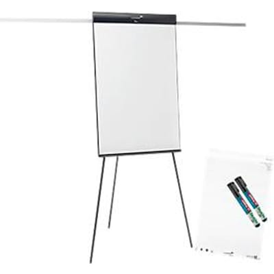 Flipchart Legamaster Sketch Pro, magnetisch bord, in hoogte verstelbaar, 2 zijarmen, statiefvoet, incl. startset, B 680 x H 1050 mm, zwart/wit