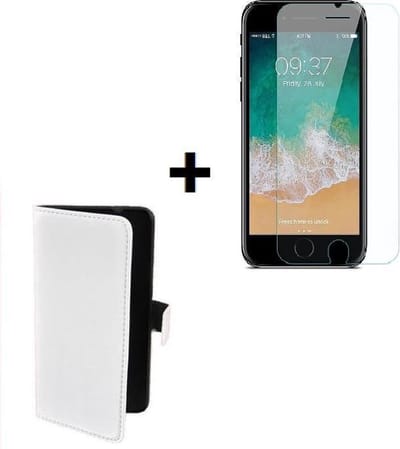 Geschikt voor iPhone SE (2020) hoes wallet bookcase hoesje Cover P wit + Tempered Gehard Glas / Glazen screenprotector Pearlycase