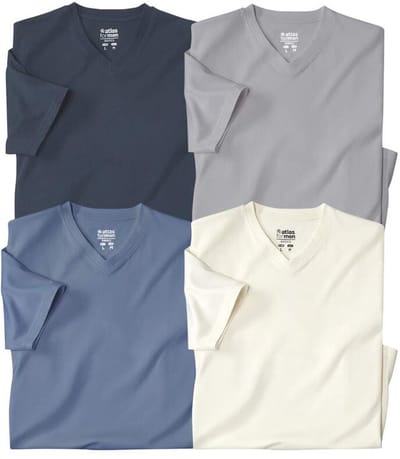 ATLAS FOR MEN - Set van 4 effen T-shirts met v-hals - Heren - Verkrijgbaar in grote maten - M