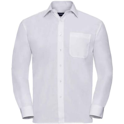 Russell Collection Heren Poplin Easy-Care Formeel Overhemd met Lange Mouwen (Wit)