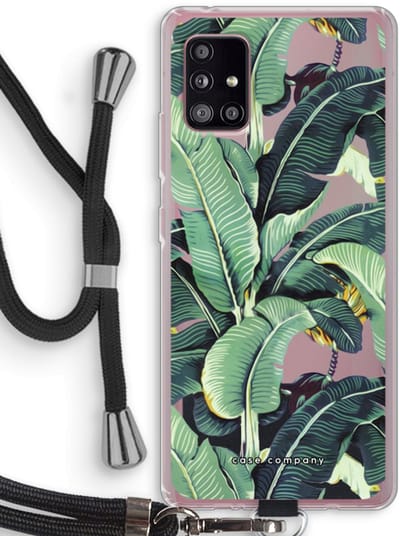 Case Company® - Hoesje met koord geschikt voor Samsung Galaxy A51 5G hoesje met Koord - Bananenbladeren - Telefoonhoesje met Zwart Koord - Bescherming aan alle Kanten en Over de Schermrand