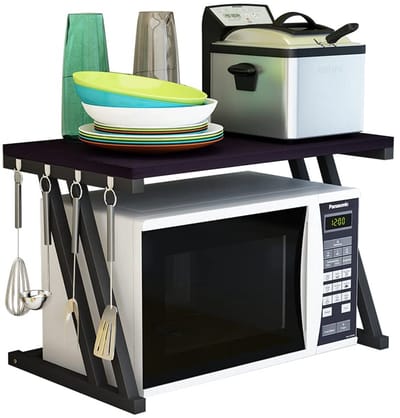 Mikrowave Houten Rek met Haken - Kookgerei en Opslagrek voor Keuken (57 x 38 x 38 cm)