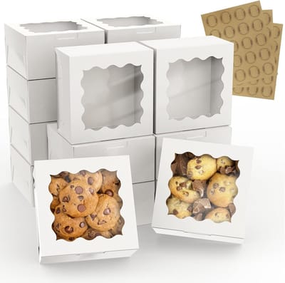 60 Stuks Witte Bakkerijdozen met Duidelijk Venster voor Koekjes, Donuts en Muffins - 15.5 x 16.5 x 7 cm