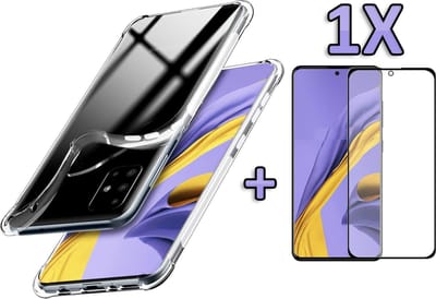 HB Hoesje Geschikt voor Samsung Galaxy A51 - Anti Shock Hybrid Back Cover/ Fullscreen Glazen Screenprotector - Transparant