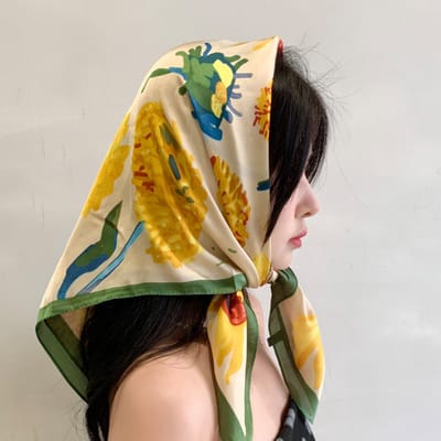 Dames Sjaal - Sjaals - Stola - Vierkante doek - Elegant Stijlvol Dames haar sjaal - Satijn zijde - Hals sjaaltje - Sjaaltje Satijn - Neksjaaltje - Omslagdoek Modesjaals - Neksjaal - Klein Sjaaltje -Zonnebloem olieschilderij-70*70CM