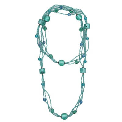 Behave – Zomerse damesketting – Groen blauwe glaskralen – 116 cm lang
