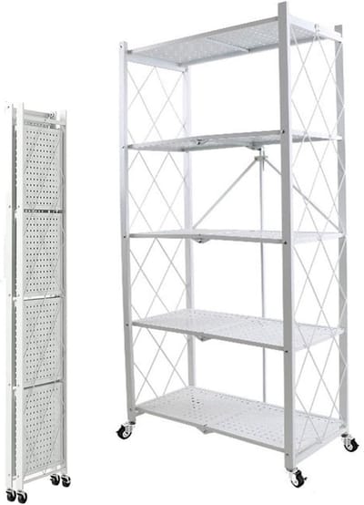 Opvouwbaar Plankenrek - Metalen Opbergrek - Ruimte Ordenen - Zwaar Belastbaar - 5 Niveaus - Wit