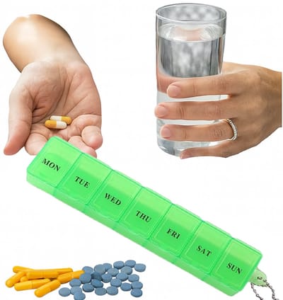 Pillendoosje I Pillendoos I Medicijn Doosje I Pil Box I Maandag t/m Zondag I 7 dagen I 1 Week I 16 x 3,5 x 2,2 cm I Incl. Sleutelkoord I Groen