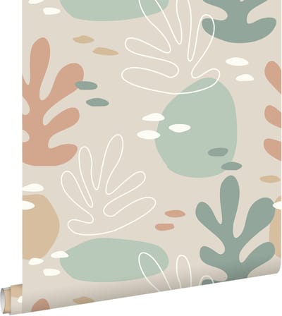 ESTAhome behang koraal licht terracotta, vergrijsd groen en grijs - 50 x 900 cm - 139542
