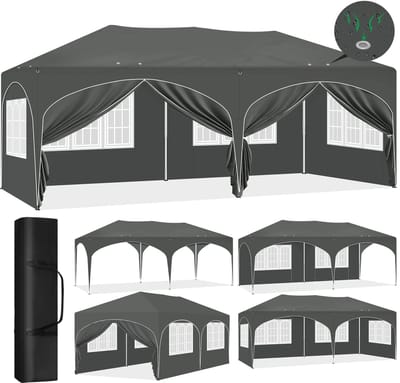 Mila Shop Partytent - Opvouwbaar - Easy up - Met zijwanden - Paviljoen - Waterdicht - Weerbestendig - Antraciet - 3x6m