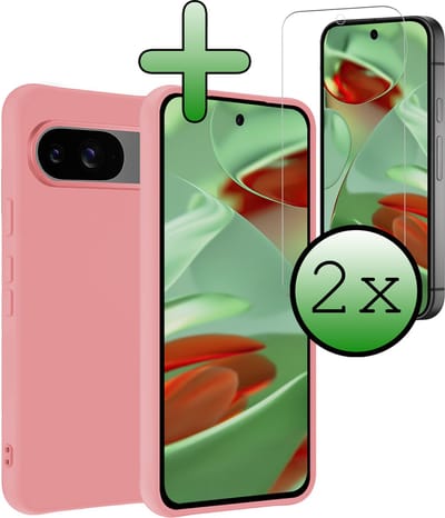 Hoesje Met 2x Screenprotector - Geschikt voor Google Pixel 10 - Sterk & Shockproof - Back Cover - Siliconen Case - Telefoon Hoes - Lichtroze