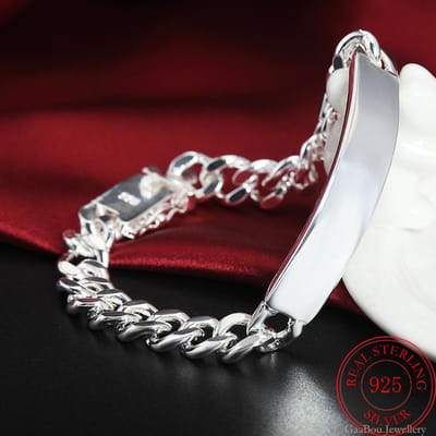 Bracelet porte-bonheur carré en argent Sterling 925 pour hommes et femmes, chaîne géométrique liée, manchette à breloque, bijoux cadeau de saint-valentin brown