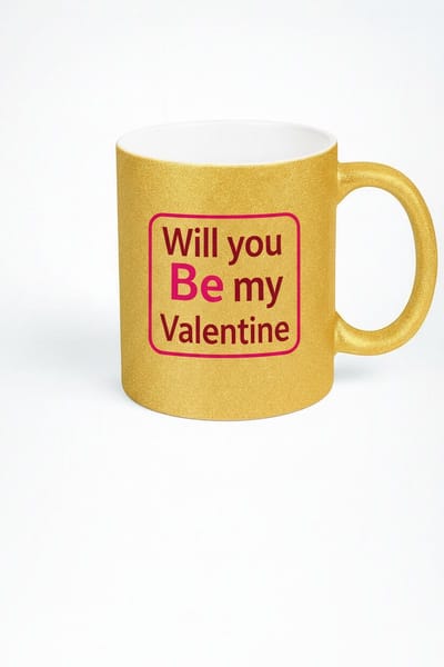Gouden Glitter Valentijn Mok 'Will you Be my Valentine' - Romantisch Cadeau