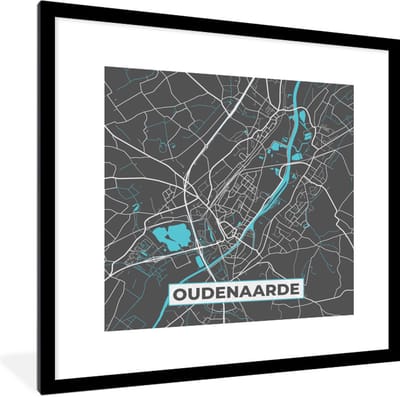 Fotolijst incl. Poster - Stadskaart – Grijs - Kaart – Oudenaarde – België – Plattegrond - 40x40 cm - Posterlijst
