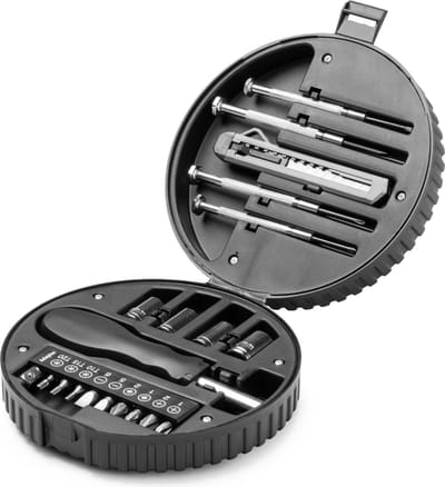 20 delig compact gereedschapsetje in doos met wiel/band model