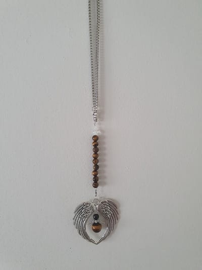 Guardian Angel Wings, Tijgeroog (Auto hanger, Raamhanger ) Half edel steen, bescherm engel, raam decoratie, meditatie engel, Feng Shui, Kerst engel, baby shower cadeau, kerst pakket cadeau, geluk engel