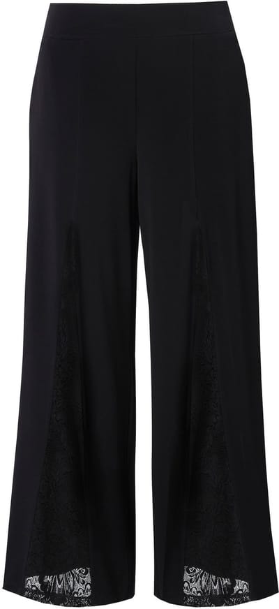 MIAMODA - Dames - Broek wijd en recht kantinzet - Zwart - Maat 52