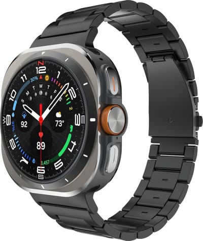 Cazy horlogebandje geschikt voor Samsung Galaxy Watch Bandje (Titanium) - Smartwatchbandjes (+Horloge inkortset) - Universeel bandje geschikt voor Samsung Galaxy Watch Ultra (2024 / 2025) - Zwart