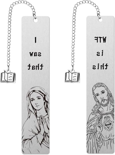 2 Stuks Grappige Christelijke Boekenleggers met Peeping Jezus en Maagd Maria, Leuke Cadeaus voor Boekenliefhebbers en Lezers