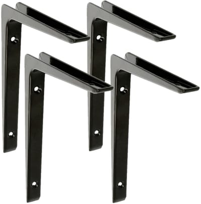 AMIG Plankdrager - 4x - planksteun - aluminium - gelakt zwart - H200 x B150 mm - boekenplank steunen