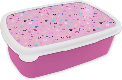 Broodtrommel Roze - Lunchbox - Brooddoos - Design - Patronen - Roze - Jaren 80 - 18x12x6 cm - Kinderen - Meisje