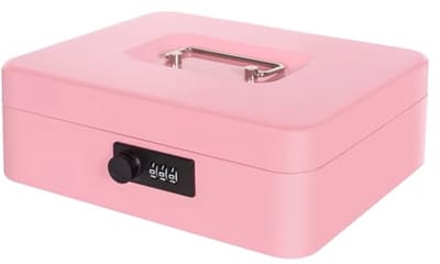 Geldkist met geldlade en combinatieslot, metalen spaarpot voor kassa, kleine geldkluis voor geldkluis, 25 x 20 x 9 cm, roze