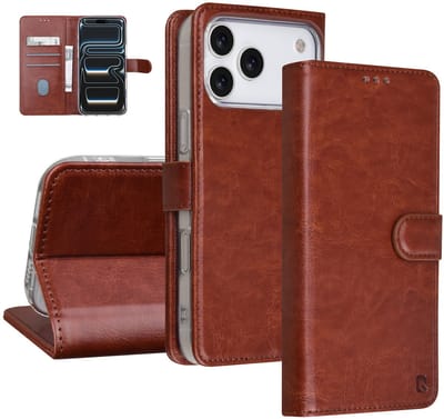 TUNIQ Book type case - Geschikt voor iPhone 17 Pro Max - Bruin - 3 kaartsleuven - Magneetsluiting