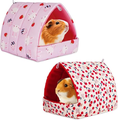 Ynkkvre - Kleintierbed - Kristallijn Fluweel - Multifunctioneel Nest Voor Slapen En Privé-Ruimte - 2 Stuks - Voor Cavia, Hamster En Andere Kleine Knaagdieren Beige