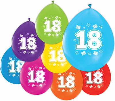 16 Ballonnen 12″ 2 Zijdig bedrukt 18 jaar - Versiering Slinger Feestdecoratie Decoratie Verjaardag Jubileum Ballon Feest