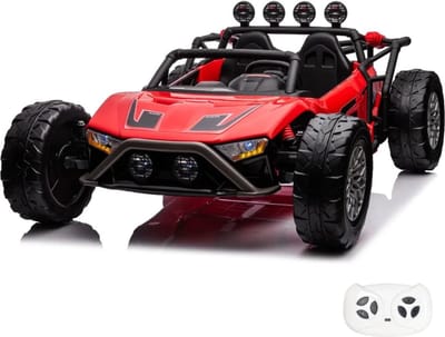 Mud-Master Elektrische Buggy 2 tot 7 jaar – Krachtig 24V Accuvoertuig (2-zits) met Lederen Zitje & Schokdempers – Kinderauto met Afstandsbediening, Bluetooth & EVA Banden – Rood