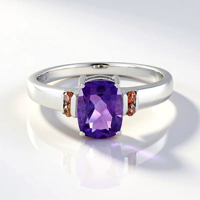 Cavill - Zilveren ring 925 met 1,693 ct Siberische Amethist en 0,196 ct champagne zirkonen - Platina afwerking - Elegante paarse edelsteen