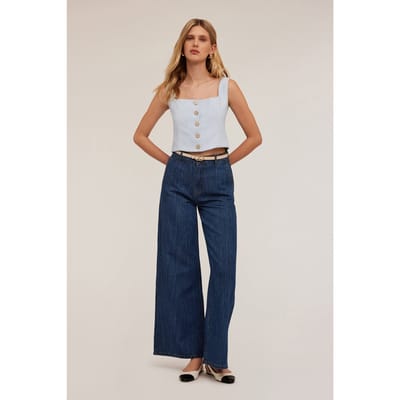 Motivi Wide Leg Jeans In Linen Blend Blue Size: 32 | Wide-Leg & Flared Pants Outlet | Dames | Blauw