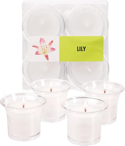 Luxe Geurkaarsen in Glas - Lelie - 12 Uur Brandtijd - Set van 4 - Gemaakt in Europa