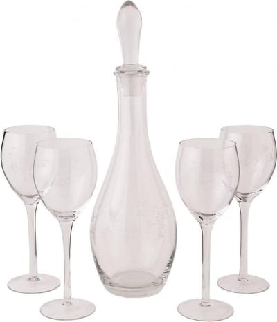 6GL0625 - Karafset 5 dlg - Doorsnede/hoogte: 7 x 21 cm (4x) / Doorsnede/hoogte: 8 x 38 cm - glas - Transparant