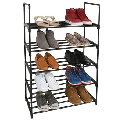 Gerimport Schoenenrek - zwart - 5-laags - metaal - 60 x 30 x 89 cm - voor 15 paar schoenen