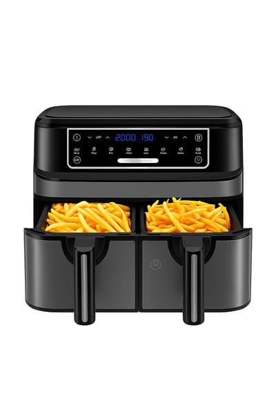 CYRO - Airfryer - Airfryer XXL - Airfryer kookboek - Heteluchtfriteuse - 2 Lades - LED touchscreen - 8 programma's - Receptenboek