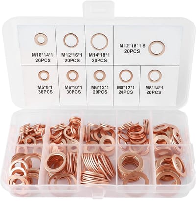 Dailygoods - Koperen sluitringen - Afdichtset - 200 stuks - Platte ringen - Olieaftapstop - 9 maten - Geschikt voor diverse toepassingen