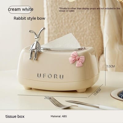 Creatieve Lente Tissuebox Keramische Papieren Handdoekhouder Papier Dispenser Schattig Konijn Opbergdoos Huishoudelijke Servethouder beige