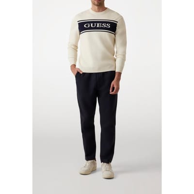 GUESS Flick Cn Blocking Sw Pearl White Taglia: XS | Maglie a manica lunga Outlet | Uomo | Bianco