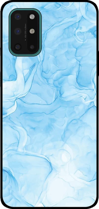 Smartphonica Telefoonhoesje Geschikt voor OnePlus 8T met marmer opdruk - TPU backcover case marble design - Lichtblauw geschikt voor OnePlus 8T
