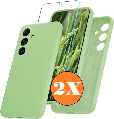 Hoesje geschikt voor Samsung Galaxy S25 Plus Hoesje siliconen Groen zacht TPU backcover - Met gehard glas screenprotector Galaxy S25 Plus / S24 Plus - 2 stuks