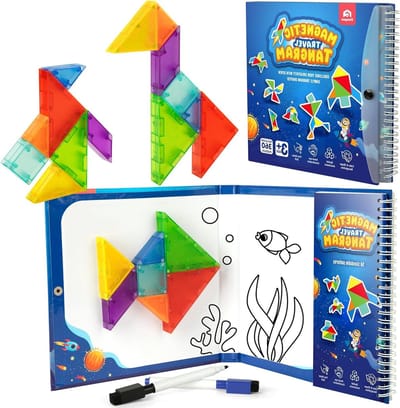 Magnetisch Reistangram Puzzel voor Kinderen en Volwassenen, Educatief Speelgoed met 360 Uitdagingen, Perfect voor Road Trips en Gezinsactiviteiten