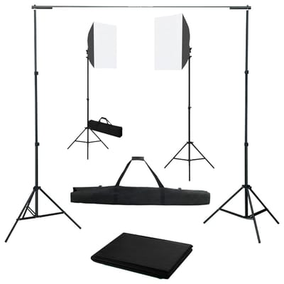vidaXL - Fotostudioset - met - softboxlampen - en - achtergrond
