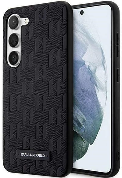 Karl Lagerfeld Saffiano Serie - Telefoonhoesje - Zwart - Metalen Logo - Luxe Design