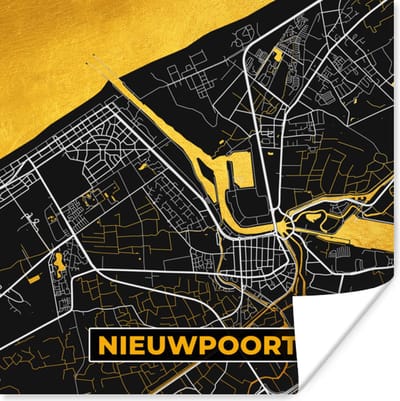 Poster Plattegrond - Gold - Nieuwpoort - Stadskaart - Kaart - 100x100 cm XXL