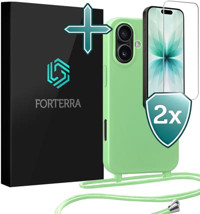 Hoesje Geschikt voor iPhone 17 Case Siliconen Hoes Met Koord Met 2x Screenprotector - Hoes Geschikt voor iPhone 17 Met Telefoonkoord Hoesje Backcover - Groen