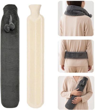 Lang Warmwaterkruik 2L - Lange Hot Water Bottle met Pluche Hoes - Rubberen Warmtekruik met Afneembare Fleece Hoes - 72x12cm - Donkergrijs