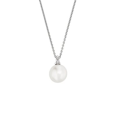 Orolino Halskette Gold 585 mit weißer Perle 8mm und 2 Brillanten zus. 0,05ct.